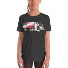 Youth USA Flag Semi-trailer Truck Short Sleeve T-Shirt