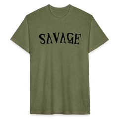 Military Style Savage Fitted Cotton/Poly T-Shirt - heather military green