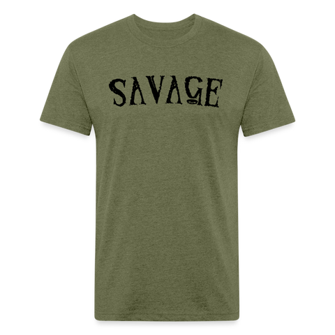 Military Style Savage Fitted Cotton/Poly T-Shirt - heather military green