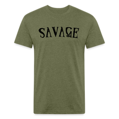 Military Style Savage Fitted Cotton/Poly T-Shirt - heather military green