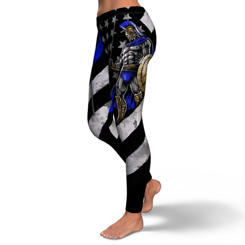 Yoga Spandex Stretch Leggings Thin Blue Line Warrior Design