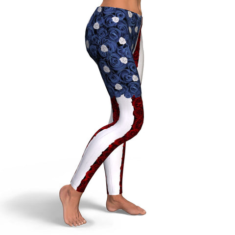 American Flag Roses Yoga Spandex Stretch Pants Leggings
