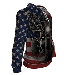 Patriotic American Flag Skull Biker Hoodie