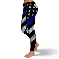 Yoga Spandex Stretch Leggings Thin Blue Line Design