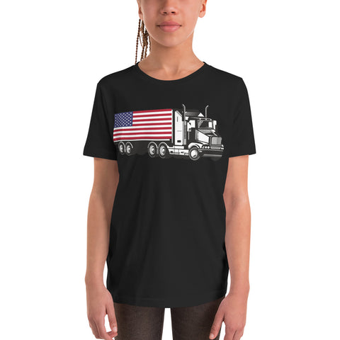 Youth USA Flag Semi-trailer Truck Short Sleeve T-Shirt