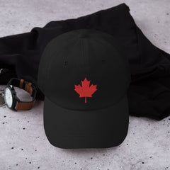 Patriotic Canadian oak leaf hat red and black