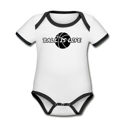 Organic Contrast Short Sleeve Baby Bodysuit Ball Is Life - white/black