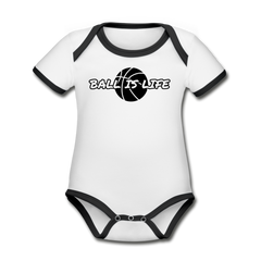 Organic Contrast Short Sleeve Baby Bodysuit Ball Is Life - white/black